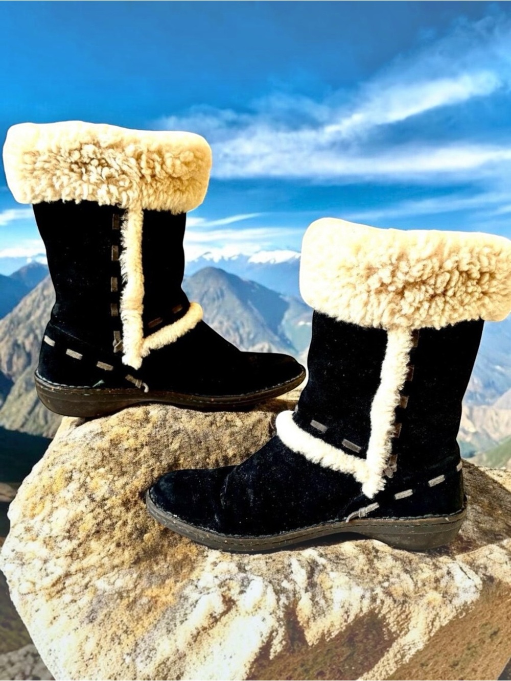 UGG Australia ELIJO Cuff Pull On Boot Black Suede Shearling Size 10